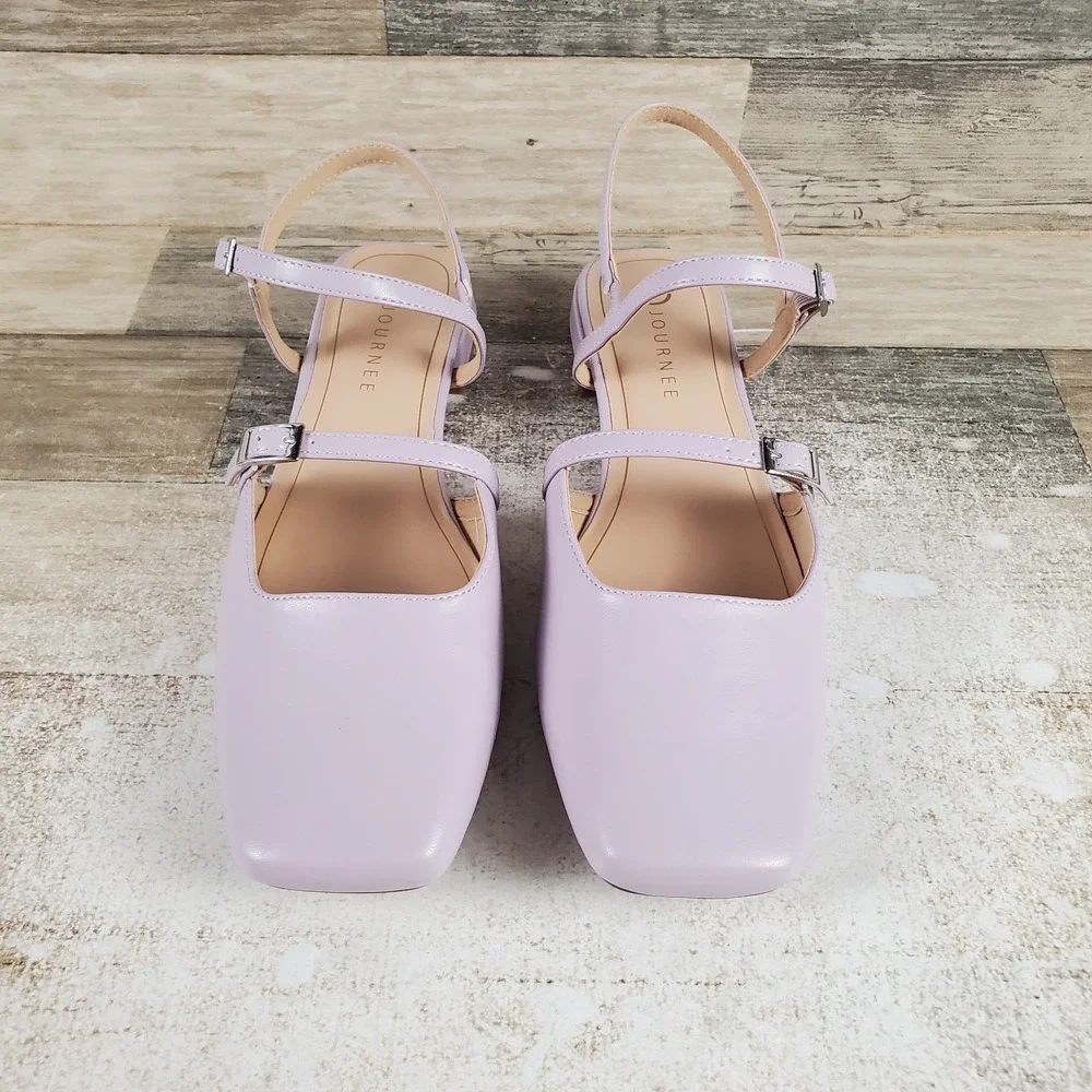 Journee Gretchenn Flats Womens Sz 11 Lavender Square Toe Double-Buckle‎ Straps
